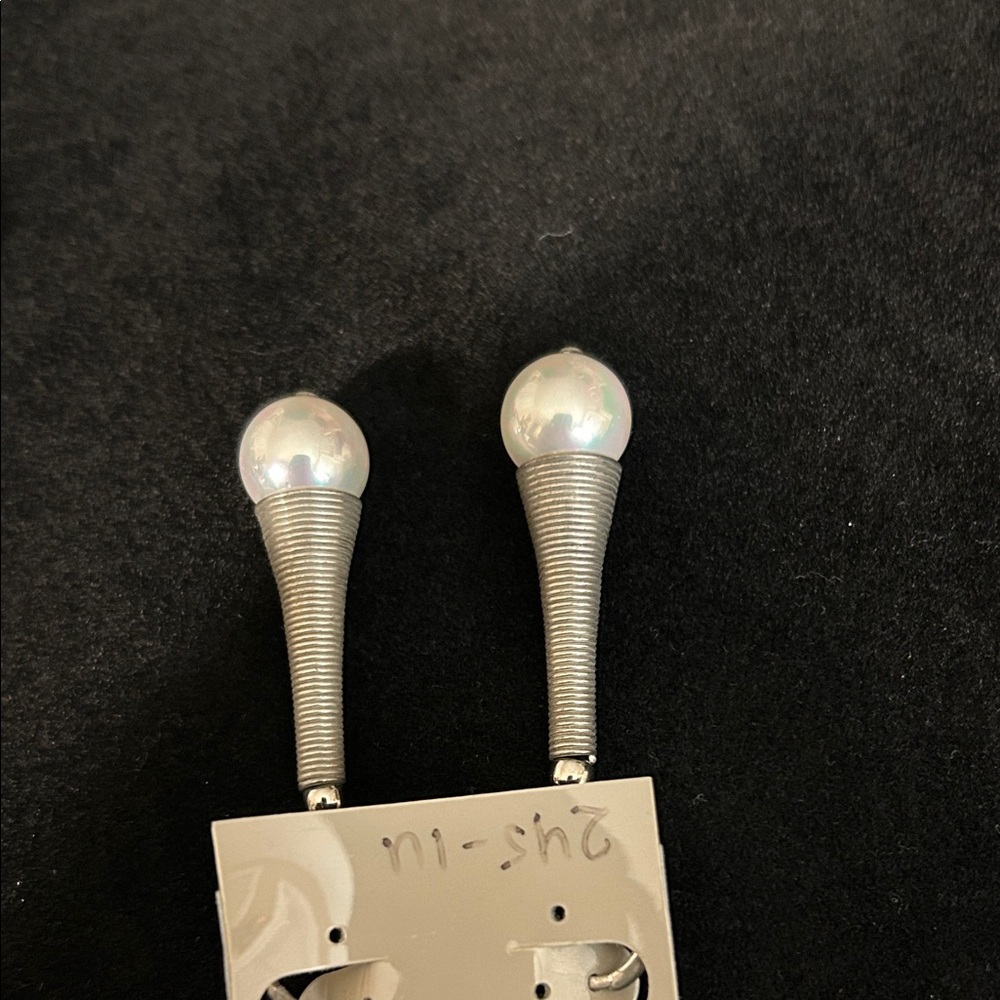 Silver and Pearl Drop Earrings - Picture 3 of 4